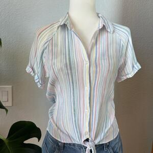 Coastal Grandma Pastel Striped Button Down
